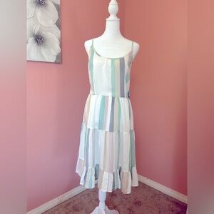 Goa Beachwear by Japna vertical striped pastel rainbow tiered sundress NWT XL